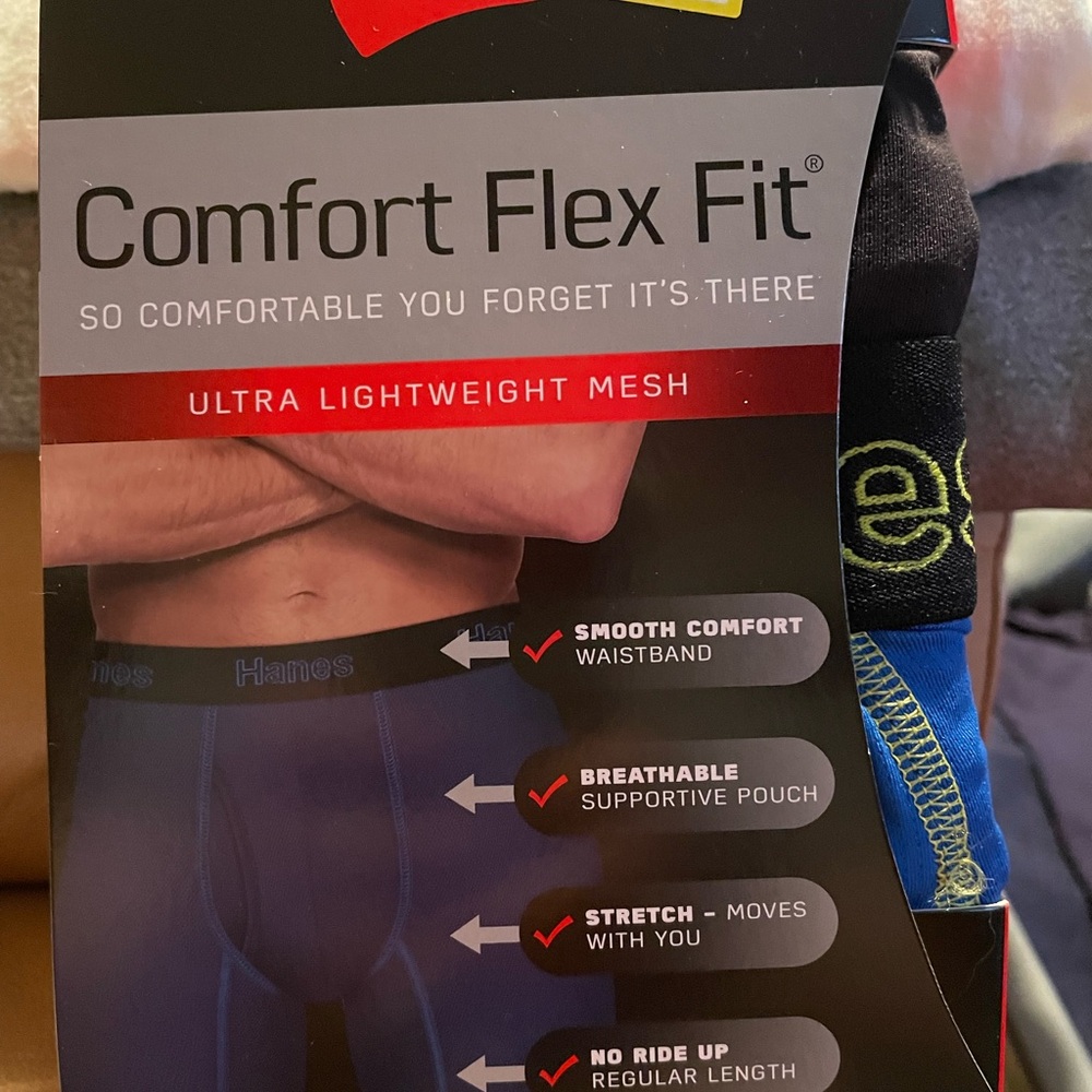 NWT Hanes Men's Comfort Flex Fit Boxer Briefs - Black and Blue 3 in Pack